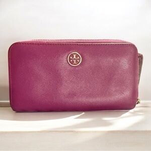 Tory Burch Pink Leather Wallet with Gold Logo